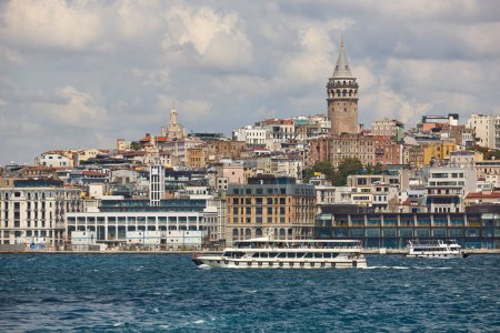 Photo for Galata tower and bosporus strait. Istambul skyline. Turkey - Royalty Free Image