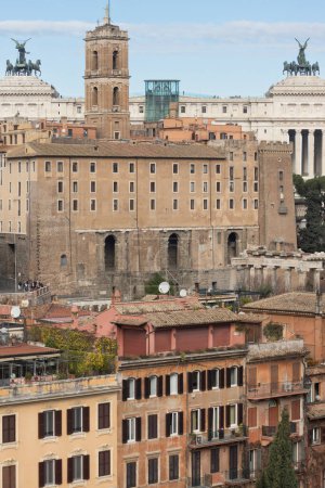 Traditional Rome buildings viewed from Orange Gardens. Rome, Italy