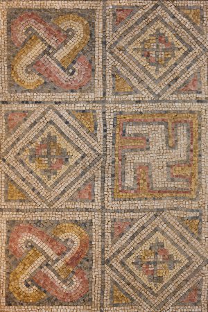 Roman mosaic tiles in La Olmeda roman village. Palencia, Spain