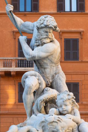 Foto de Famosa Fuente de Neptuno en Piazza Navona. Roma, Italia - Imagen libre de derechos
