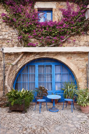Picturesque medieval village of Peratallada. Blue arcade. Girona, Catalunya. Spain