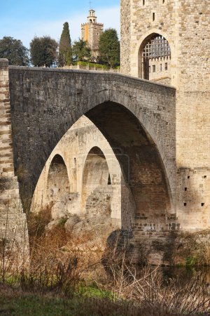 Medieval village of Besalu. Stone bridge. Emporda. Girona, Spain