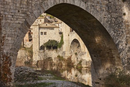 Medieval village of Besalu. Stone bridge. Emporda. Girona, Spain