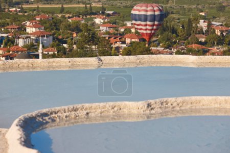 Photo for Pamukkale white mineral limestone natural pools. Geology landmark in Turkey - Royalty Free Image