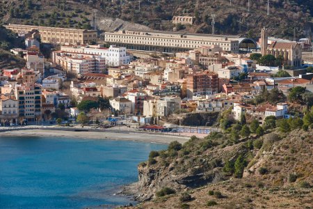 Photo for Mediterranean town of Portbou. Beach and railway station. Girona, Spain - Royalty Free Image