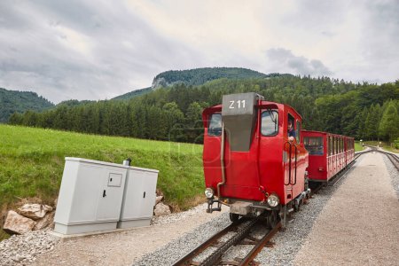 Schafberg cogwheel train. Picturesque mountain vintage train in Salzburgerland. Austria