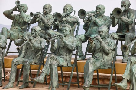 Photo for Tribute to sardana traditional catalonian dance. Musicians sculpture. LEscala, Spain - Royalty Free Image