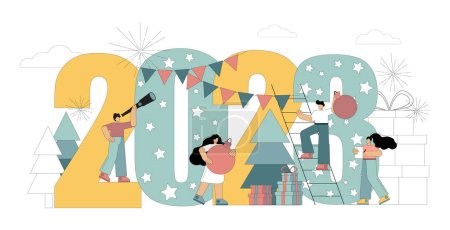 Illustration for Concept 2023 Happy New Year. Vector flat illustration - Royalty Free Image