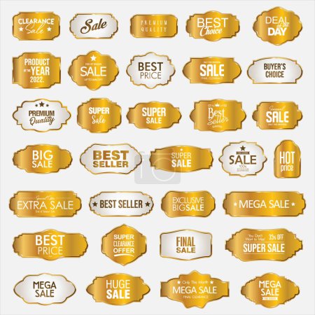 Téléchargez les illustrations : Collection d'autocollants de sceaux promo rétro premium dorés - en licence libre de droit