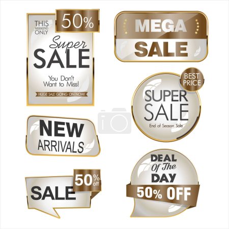 Illustration for Collection of super sale golden badges on white background - Royalty Free Image