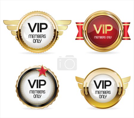 Téléchargez les illustrations : Illustration design invitations aux badges dorés de la fête VIP - en licence libre de droit