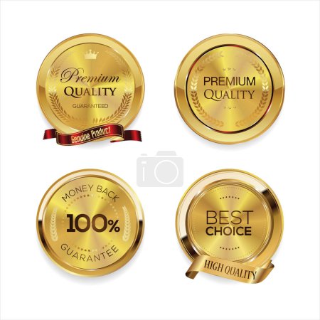 Illustration for Collection of golden badges and labels retro premium quality - Royalty Free Image