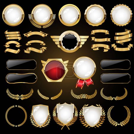 Ilustración de Colección vacía de lujo dorado de varias insignias y etiquetas - Imagen libre de derechos