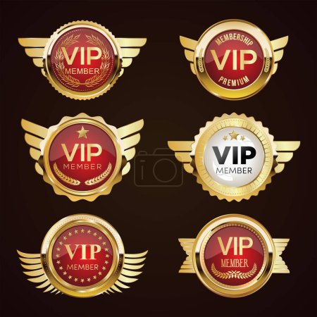 Téléchargez les illustrations : Badge d'or d'adhésion premium Vip - en licence libre de droit