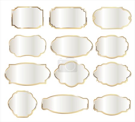 Illustration for Blank white labels with golden frames vintage vector collection - Royalty Free Image