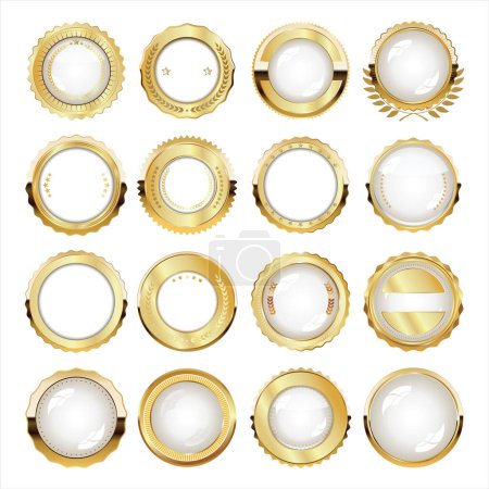 Illustration for Collection of white and gold badges isolated on white background - Royalty Free Image