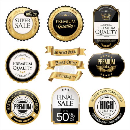 Illustration for Super sale golden retro badges and labels collection - Royalty Free Image