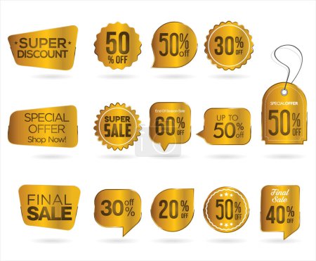 Illustration for Modern golden sale banners and labels collection - Royalty Free Image