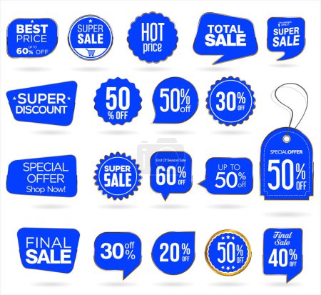 Illustration for Modern gold and blue sale banners and labels collection - Royalty Free Image