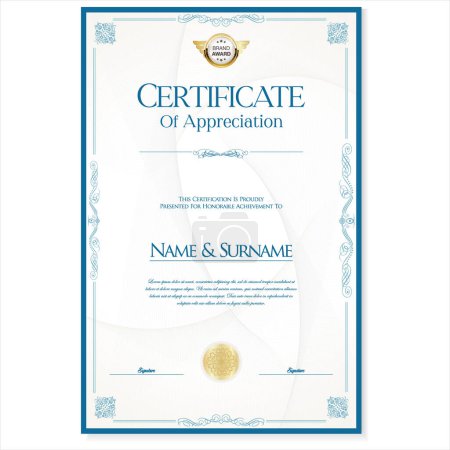 Téléchargez les illustrations : Elegant certificate or diploma retro vintage blue design - en licence libre de droit