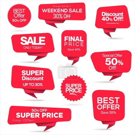 Illustration for Modern sale stickers and tags red collection vector illustration - Royalty Free Image