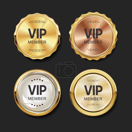 Illustration for VIP gold and black labels and badges collection - Royalty Free Image