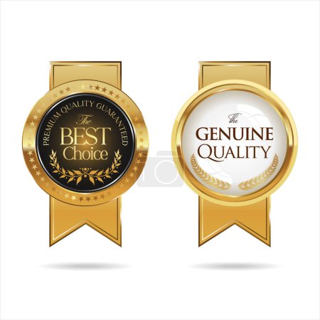 Ilustración de Collection of quality golden badges isolated on white background vector illustration - Imagen libre de derechos