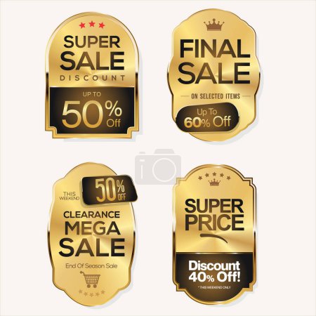 Téléchargez les illustrations : Collection of quality golden badges isolated on white background vector illustration - en licence libre de droit