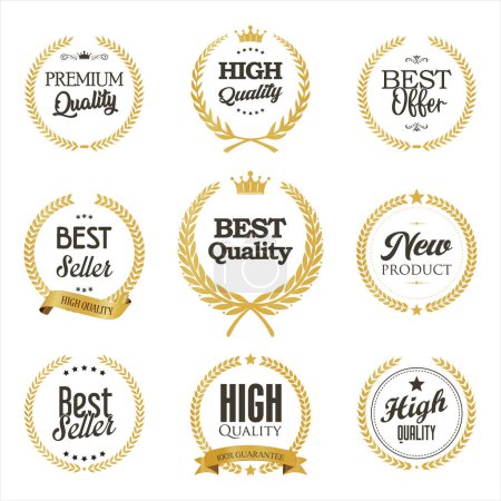 Ilustración de Collection of best seller high and premium quality icon design with laurel wreath logo isolated on white background - Imagen libre de derechos