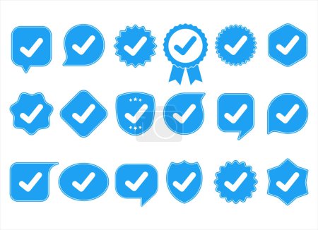 Téléchargez les illustrations : Set of check mark badge icons vector illustration - en licence libre de droit