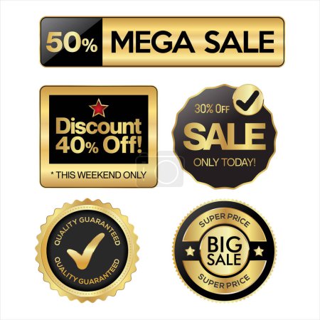 Illustration for Collection of super sale golden badge and labels - Royalty Free Image
