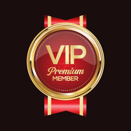 Téléchargez les illustrations : Badge doré VIP Premium membre design isolé sur fond noir - en licence libre de droit