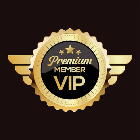 Ilustración de Golden badge VIP premium member design isolated on black background - Imagen libre de derechos