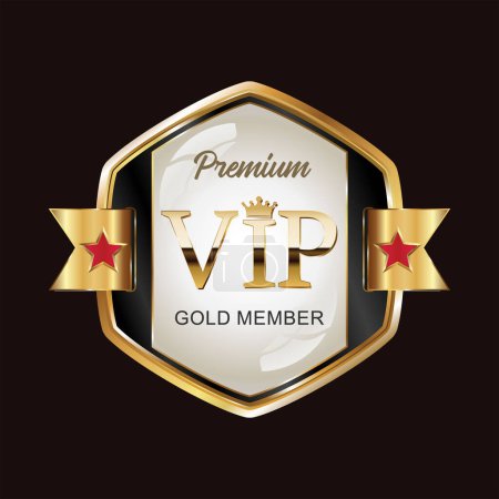 Ilustración de Insignia de oro VIP premium miembro de diseño aislado sobre fondo negro - Imagen libre de derechos