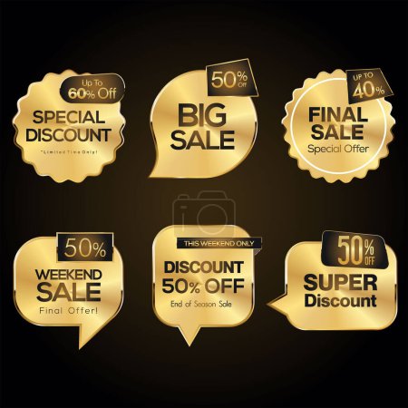 Illustration for Super sale gold and white retro badges and labels collection - Royalty Free Image