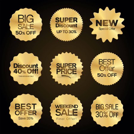 Ilustración de Super sale gold and white retro badges and labels collection - Imagen libre de derechos