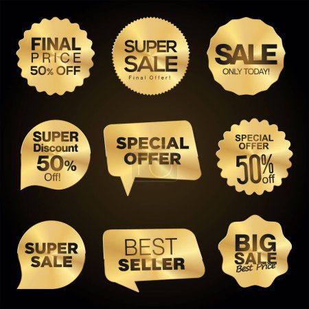 Illustration for Super sale gold and white retro badges and labels collection - Royalty Free Image
