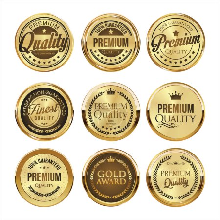 Téléchargez les illustrations : Collection de badges dorés et étiquettes style rétro - en licence libre de droit