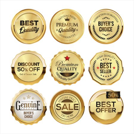 Illustration for Collection of golden badges and labels retro style - Royalty Free Image