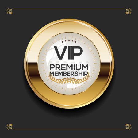 Illustration for Vip premium membership golden badge on black background - Royalty Free Image