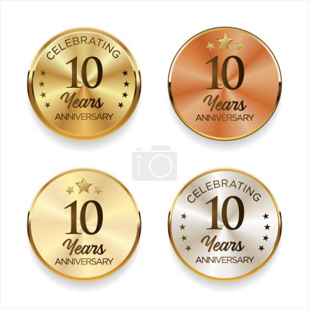 Illustration for Collection of anniversary golden silver and bronze badge vector illustration - Royalty Free Image