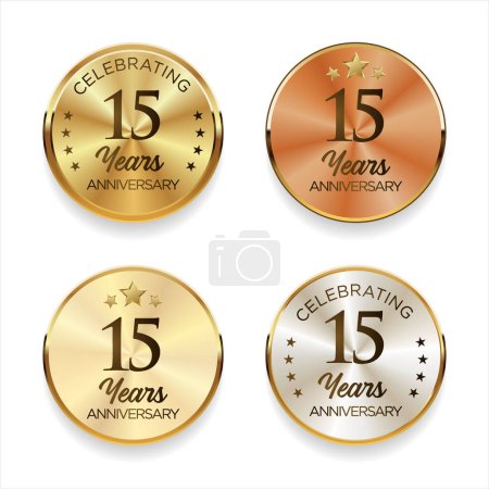 Illustration for Collection of anniversary golden silver and bronze badge vector illustration - Royalty Free Image
