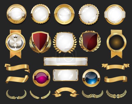 Téléchargez les illustrations : Collection de badges et étiquettes vintage rétro haut de gamme en or - en licence libre de droit