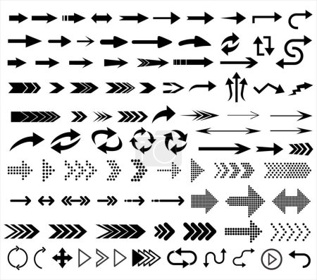 Illustration for Big collection of different  arrows black icons vector illustration - Royalty Free Image