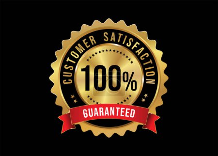 Ilustración de Satisfacción del cliente garantizada placa dorada sobre fondo negro - Imagen libre de derechos