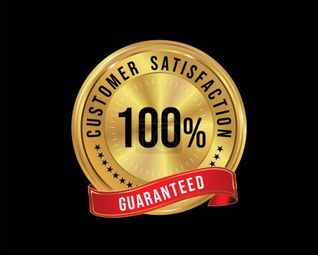 Ilustración de Satisfacción del cliente garantizada placa dorada sobre fondo negro - Imagen libre de derechos