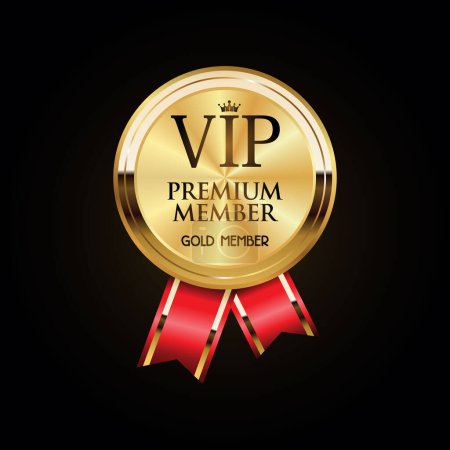 Illustration for Golden badge VIP golden member retro design - Royalty Free Image