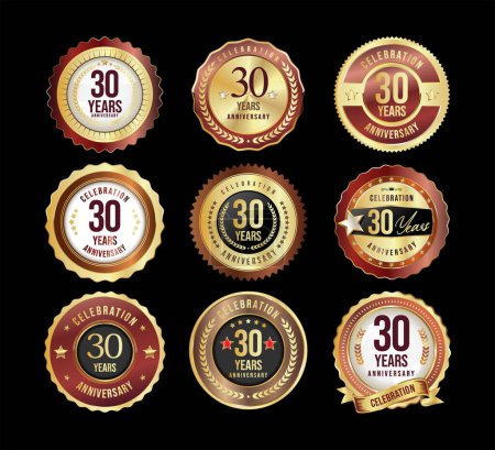 Téléchargez les illustrations : Collection de badge anniversaire doré et étiquettes illustration vectorielle - en licence libre de droit