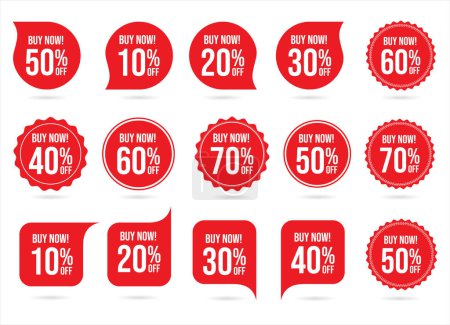 Illustration for Collection of discount sticker red price tag set vector illustration - Royalty Free Image