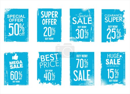 Illustration for Collection of discount sticker blue price tag set vector illustration - Royalty Free Image